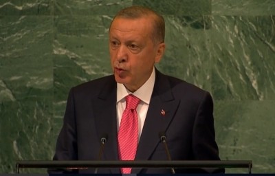 Turkey's President Recept Tayyip Erdogan speaks at the United Nations General Assembly on Tuesday, September 20,2022. (Photo Source: UN).