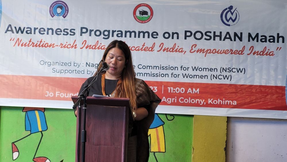 NSCW chairperson Nginyeih Konyak addressing awareness programme on Poshan Maah in Kohima on September 26. (Morung Photo)
