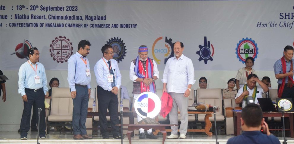 Nagaland Chief Minister, Neiphiu Rio and others during the inaugural programme of the three-day Northeastern States Chamber of Commerce and Industry Business Conclave at the Niathu Resort, Chümoukedima on September 18. (Morung Photo)