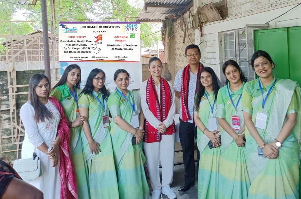 Dr Mhasiseno T Belho and Dr N Yanger Aier with JCI members during the health camp organized at Master Colony on September 9.