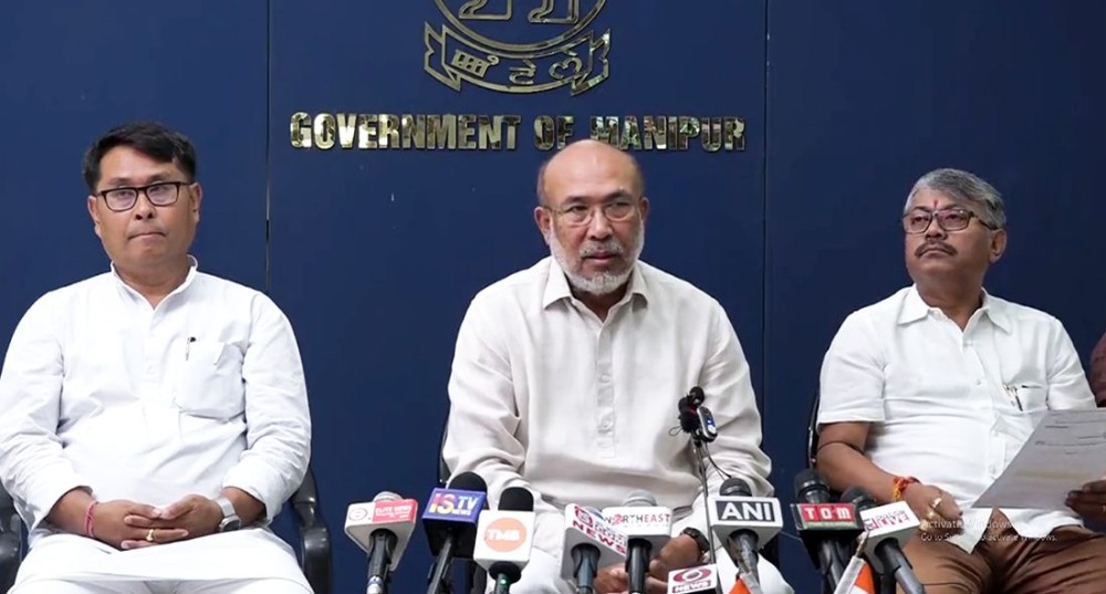 Imphal : Manipur Chief Minister N. Biren Singh addresses a press conference on Monday, September 04, 2023. (Photo:IANS)