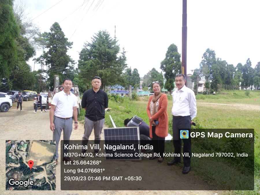 Kohima Science College principal, Dr Temjenwabang along with faculty members inspected the installation of solar street lights inside the KSU campus.