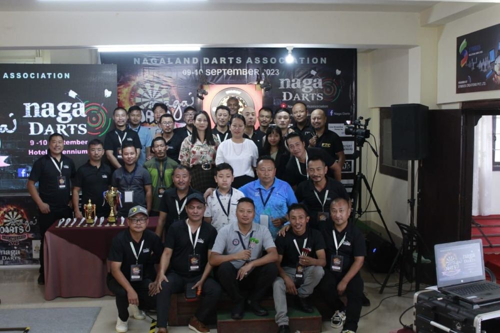 Nagaland Darts Association officials with participants of Naga Darts Championship 2023, which commenced on September 9 at Hotel Millennium, Kohima. The event will continue till September 10.