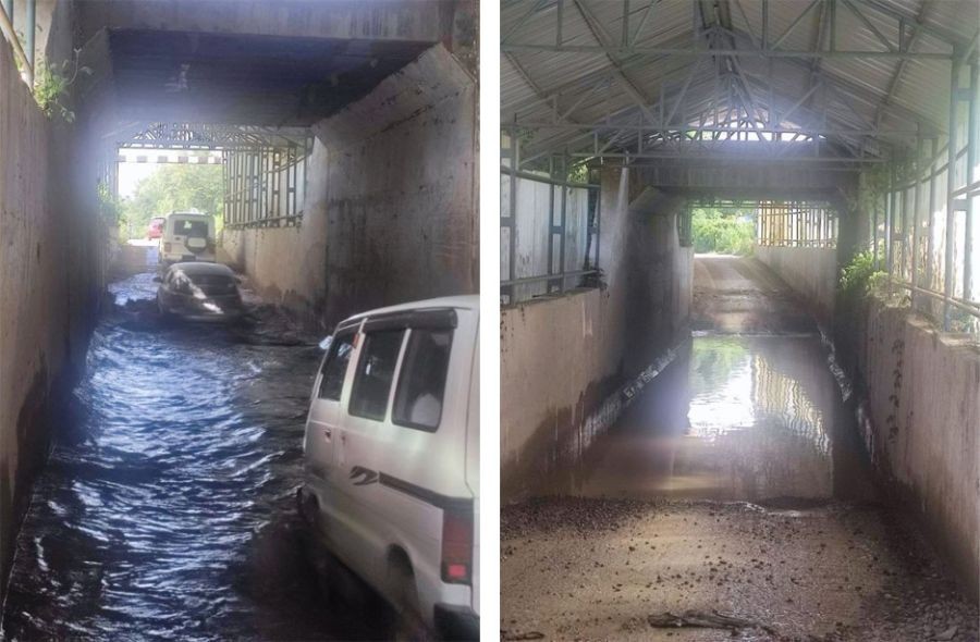 The underground passage below the railway track between Pimla and Mhaikam gets severely flooded everytime it rains as there are no outlets or drainage for the water making it difficult for two wheelers to cross. (Photo Courtesy: Neike Namdau)