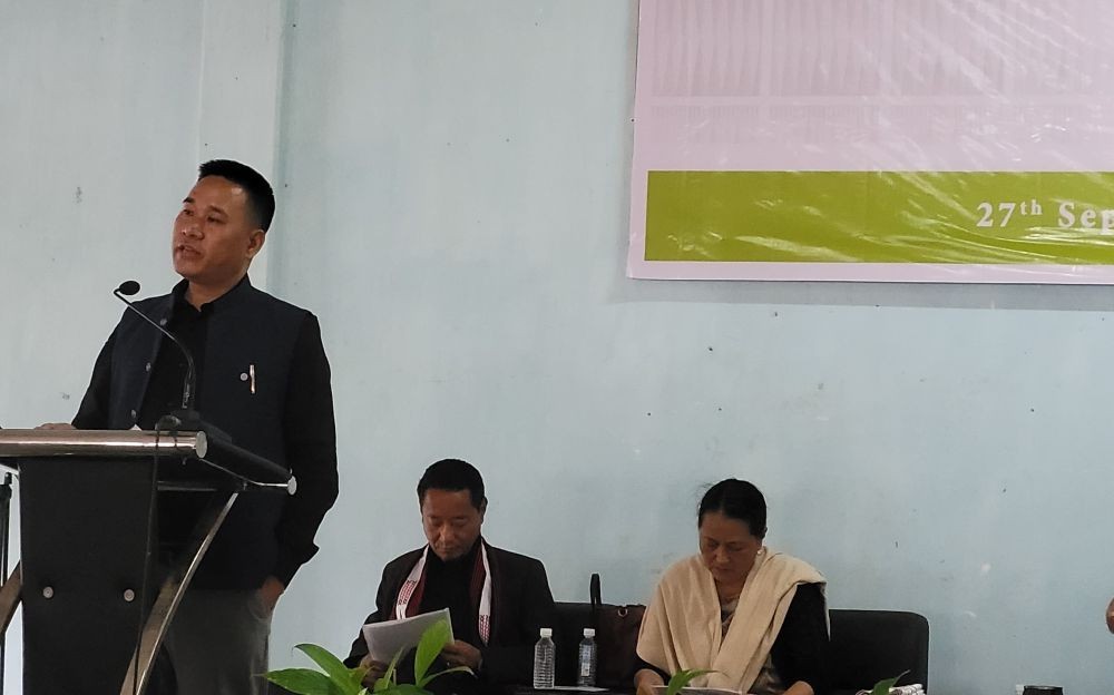 MLA Jwenga Seb addressing World Tourisms Day at Tseminyu on September 27. (Morung Photo)