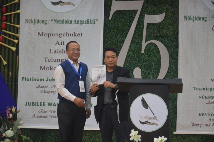 Release of souvenir book of Mopungchuket Ait Laishir Telungjem Mokokchung during its platinum jubilee celebration on October 24.