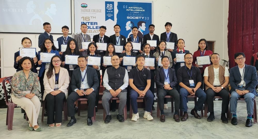 Winners and participants of 16th Inter College Debate Competition with judges and officials of Sazolie College on October 20. (Morung Photo)