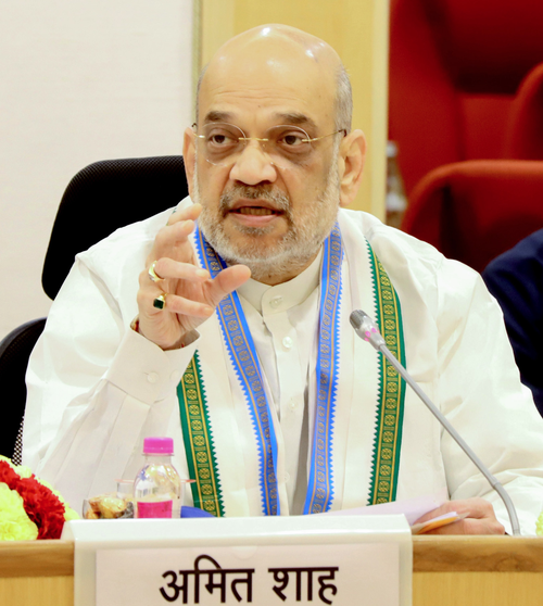 Union Home Minister Amit Shah chairs a review meeting on Left Wing Extremism at Vigyan Bhawan, in New Delhi on Friday, October 06, 2023. (Photo: IANS/PIB)