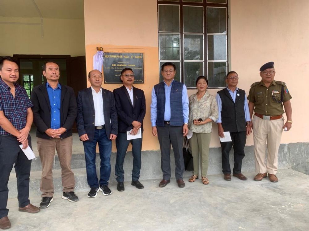 Advisor for Agriculture, Mhathung Yanthan and others during the inauguration of a multipurpose hall at Sanis 'O' Point, Wokha Nagaland on October 25.