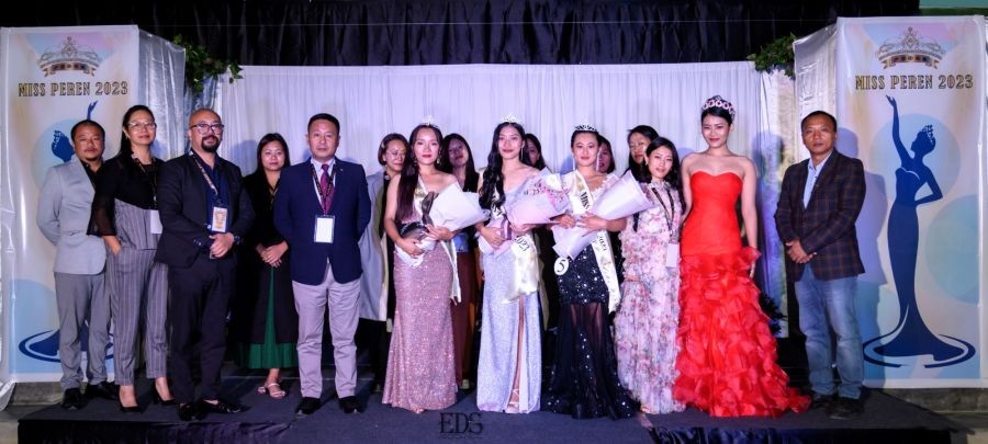 Miss Peren 2023 winner Kimkhailiu Pamai with fellow winners are officials during the event held on October 24.