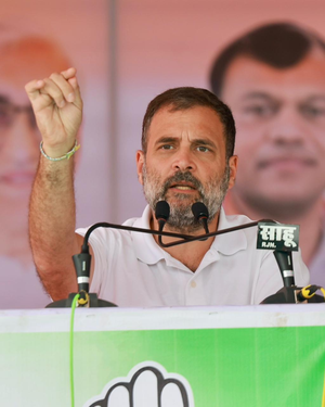 Congress senior leader addresses a public meeting in Rajnandgaon on Sunday, October 29, 2023. (Photo: IANS/@INCIndia)