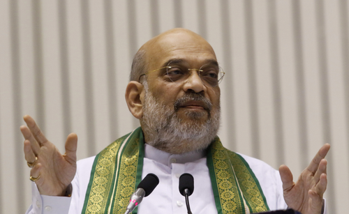 Union Home Minister Amit Shah addresses the 118th annual session of the PHD Chamber of Commerce and Industry on 'Rising India: Amrit Kaal of Unprecedented Growth', in New Delhi on Friday, September 29, 2023. (Photo: IANS/Qamar Sibtain)