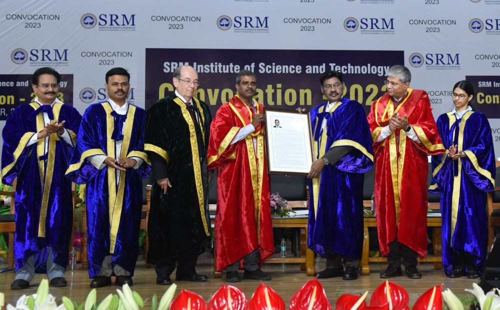 P Veeramuthuvel receiving an honorary doctorate from SRM Institute of Science and Technology on October 3.