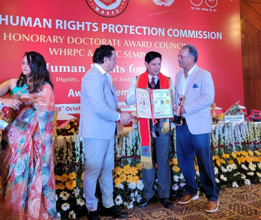 Dr Kedise Pucho awarded World Human Rights Protection Commission Honorary Doctorate & Lifetime National Membership in New Delhi on October 28 in New Delhi.