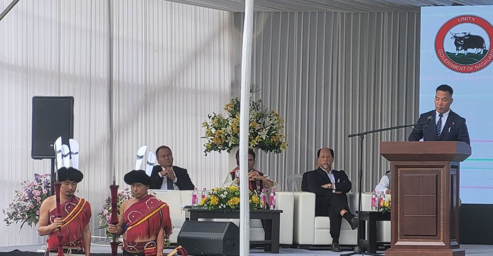 Minister P Paiwang Konyak addressing inaugural programme of the first medical college in Nagaland on October 14 in Kohima. (Morung Photo)