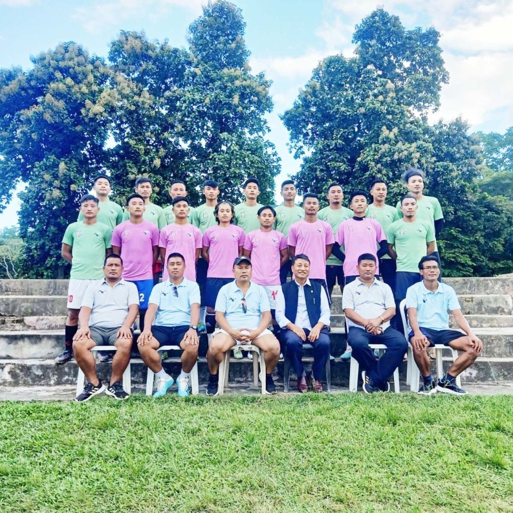 Players of Nagaland team for Santosh Trophy and officials with NFA president K. Neibou Sekhose.