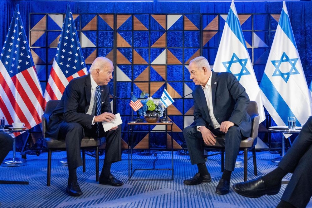 Tel Aviv : US President Joe Biden with Israeli Prime Minister Benjamin Netanyahu during a meeting in Tel Aviv on Wednesday, Oct. 18, 2023. (Photo: IANS/@POTUS)