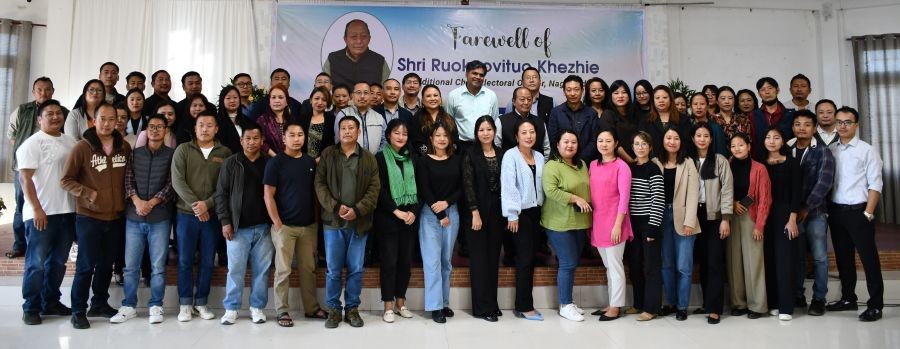 DIMAPUR, OCTOBER 31 (MExN): A farewell programme for Ruokuovituo Khezhie, retiring Additional Chief Electoral Officer was held on October 31 at AWO KI, Kohima. The programme was chaired by Sharon Longchari, Joint CEO and Kuovizol Savi, Asst. Superintendent delivered the invocation prayer.