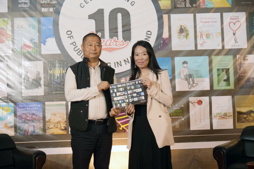 Founder of PenThrill Publication Vishü Rita Krocha with Advisor for School Education, Dr Kekhrie Yhome during the 10th anniversary celebration of the publishing house in Kohima on November 27. (Photo Courtesy: Jabu Krocha)