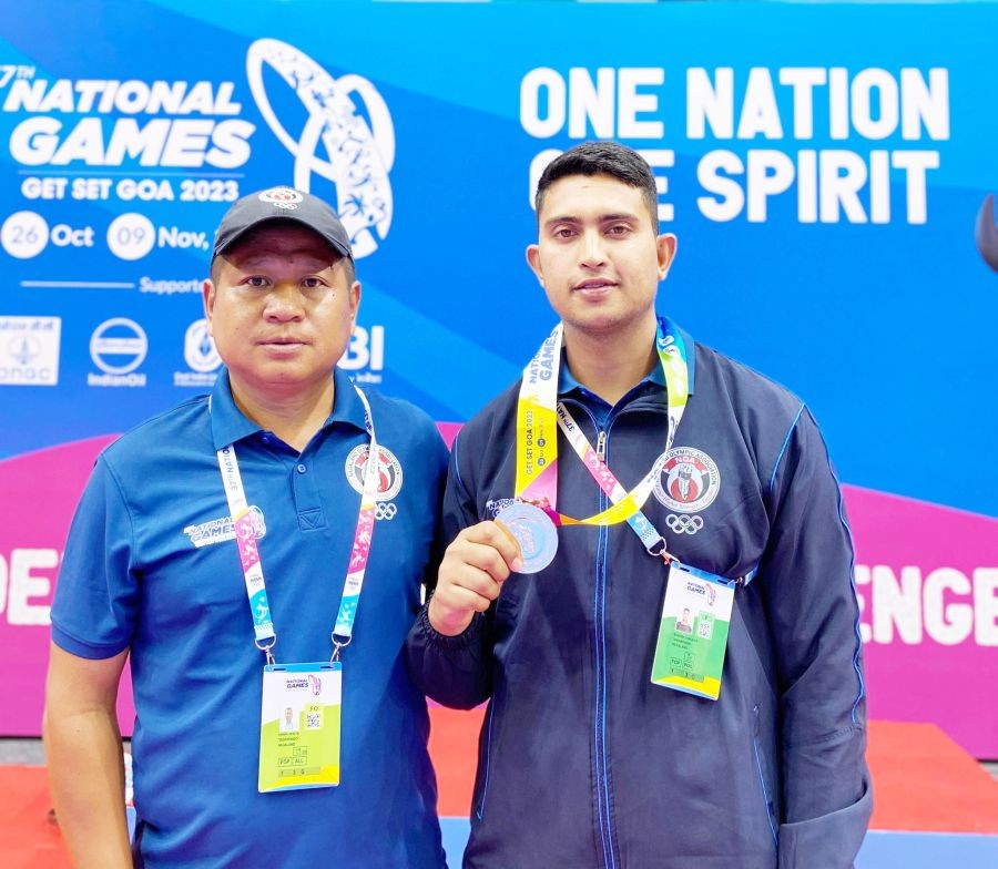 Sudhir Chauhan with Nagaland Taekwondo Team Coach Visabiu Peseyie. (Photo courtesy: X)