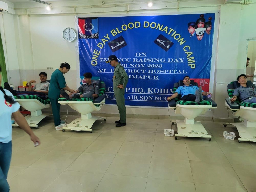 Blood donation being done on the occasion of the 75th NCC Raising Day in Dimapur.