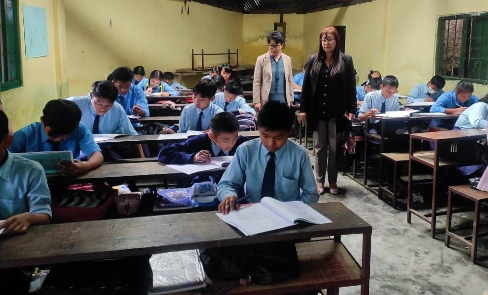 Kevileno Angami and Temsunaro Aier visit schools in Kohima to monitor the survey on November 3.