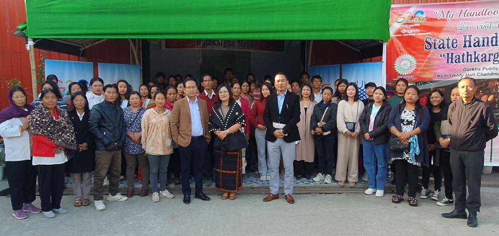Bokato Hesso and others after the inauguration of the State Handloom Expo in Kohima on November 27. (Morung Photo)