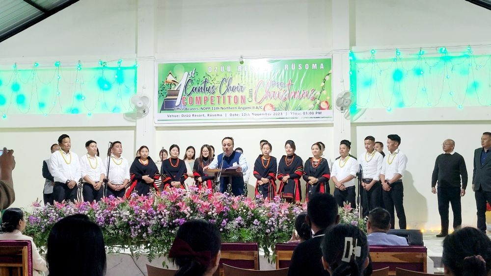 Meriema Village Choir and Botsa Village Choir, the two winning choirs of the 1st Cantus Choir competition held at Dzüü Resort, Rüsoma Village on November 12. (Morung Photo)