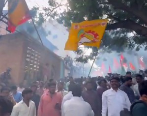 TDP flags spotted at Congress' victory celebrations in Hyd