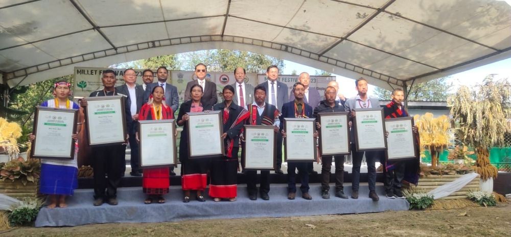 Chief Minister Neiphiu Rio with awardees of Millet festival at Naga Heritage Village on December 2. (Photo Courtesy: DIPR)