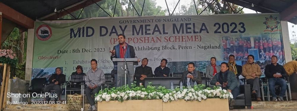 Thavaseelan K, IAS Principal Director, DoSE Nagaland addressing the Mid Day Meal Mela cum exhibition at local ground, Ahthibung Town, Peren on December 8.