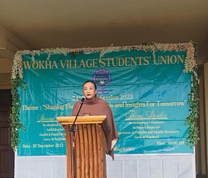 Dr Meribeni Odyuo, Additional Director of Health and Family Welfare addressing the Wokha Village Students’ Union 74th annual session on December 28.
