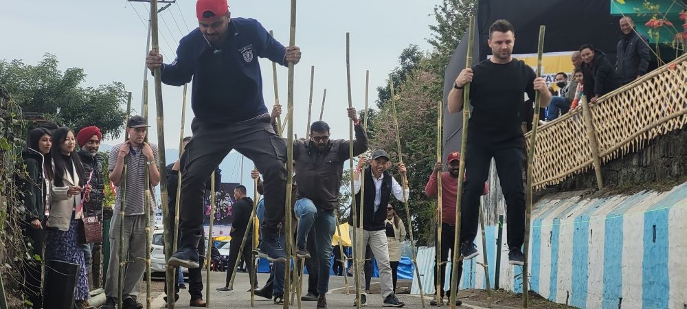 Participants of Stilt Bamboo race on December 6 at Kisama. (Morung Photo)