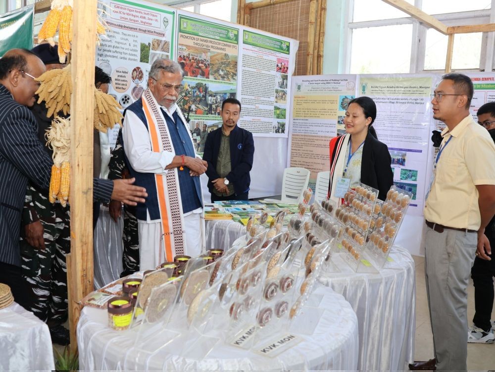 Nagaland Governor La Ganesan checking out one of the exhibition stalls at the NE Agri Expo, 4th Mile, Chümoukedima, on December 12. (Photo courtesy: Raj Bhavan, Kohima)