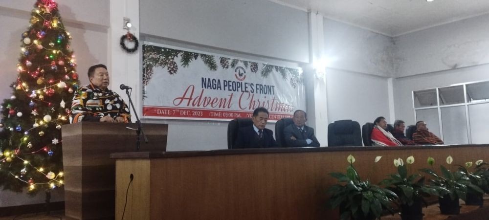 Leader of NPF Legislature Party, Kuzholuzo (Azo) Nienu addressing the NPF advent Christmas programme.