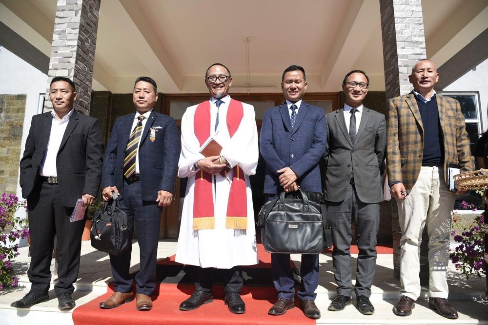 Rev Dr Zelhou Keyho, General Secretary, NBCC along with officials at ERBC, New Jalukie during the dedication of newly constructed church building on December 20.