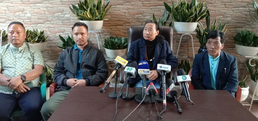 Finance Kilonser of the NSCN-K (Khango), Shellen Konyak; President of the NSCN (Akato), Akato Chophi and Vice President of the NNC-Parent Body (Royim) at the press conference in Hoito village, Niuland district on December 30. (Morung Photo)