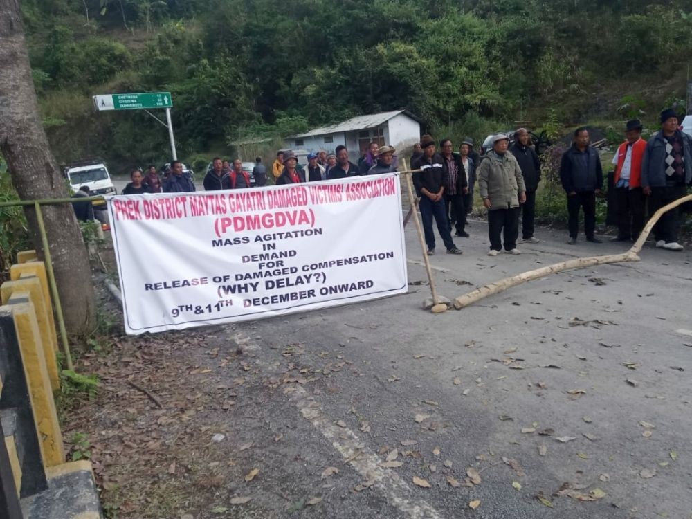 PDMGDVA members blockading the road in Phek as part of their first phase agitation on December 9.