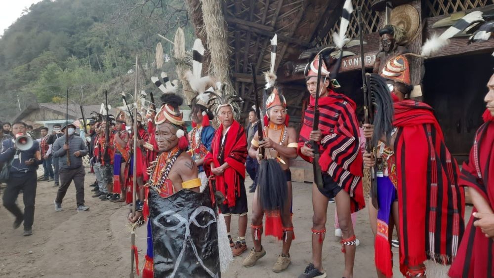 Members of Konyak Union Kohima and others during the observance of the second anniversary of Oting incident the Konyak Morung located, Naga Heritage Village, Kisama, on December 4.