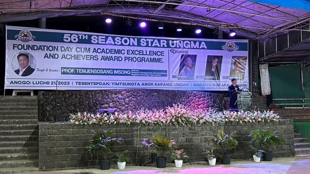 Prof Tenjensosang speaking at Season Star Club 56th Foundation Day cum Academic Excellence and Achiever’s Award at Yimtsungta Arok Sapang, Ungma on December 21. (Morung Photo)
