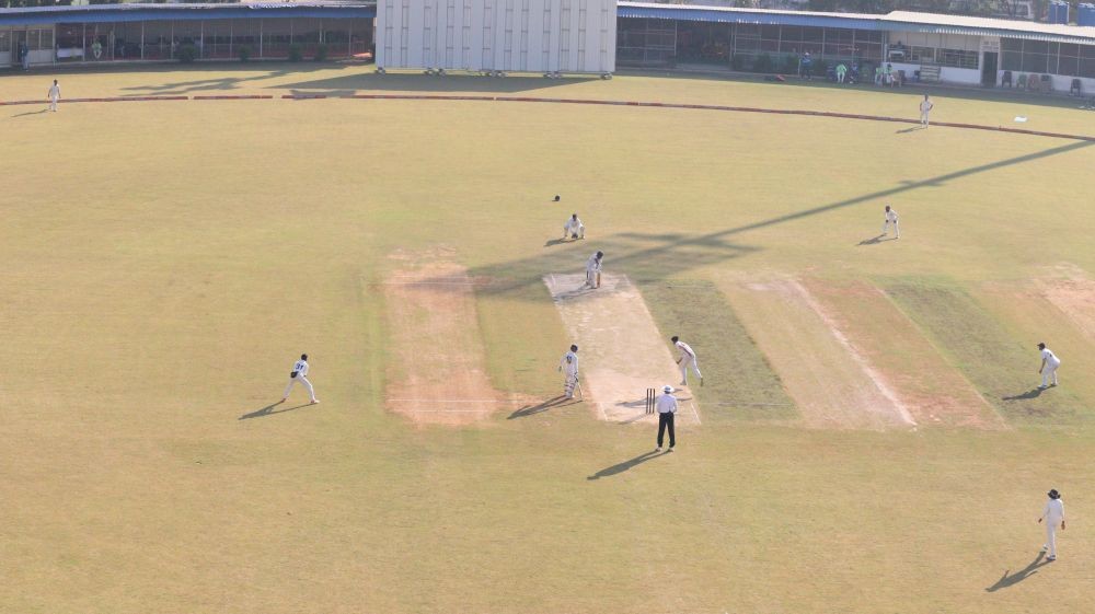 Match between Nagaland and Meghalaya in action on the second day of the Cooch Behar Trophy 2023-24 at Sovima Cricket Stadium.