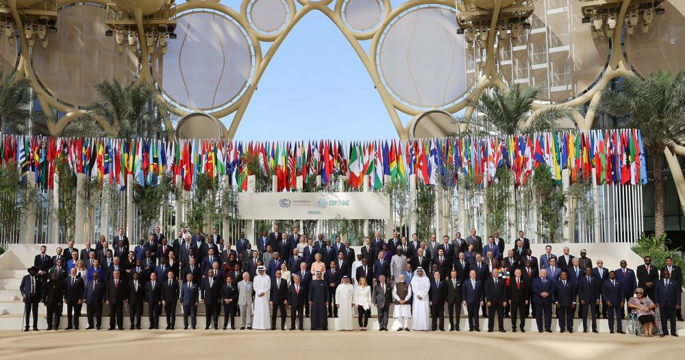 World leaders pose for a group photos at the COP28 U.N. Climate Summit on Friday, December 1, 2023, in Dubai, United Arab Emirates. (Photo: IANS/@narendramodi)
