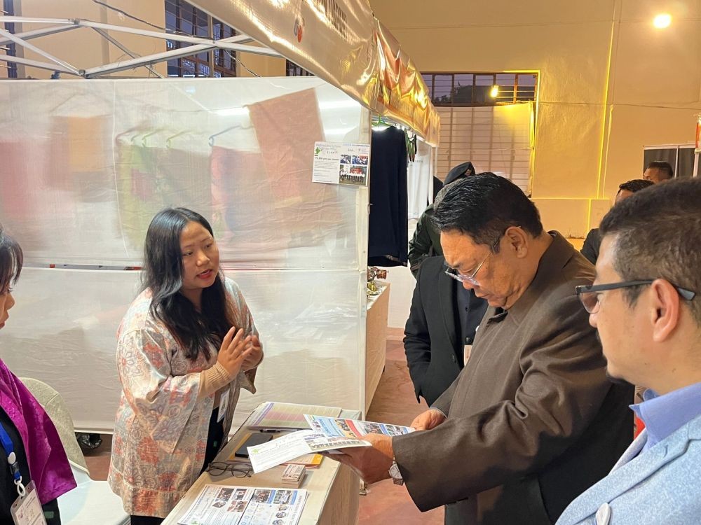 Advisor Moatoshi Longkumer inspects the stalls at NITex, Dimapur on January 20. (Morung Photo)