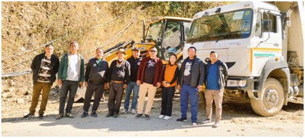 Minister, NPWD Housing & Mechanical Engineering, P Bashang Chang accompanied by Department officials of Mechanical Engineering and PHE at the drainage re-routing site between Yungphaang Village and Tuensang.