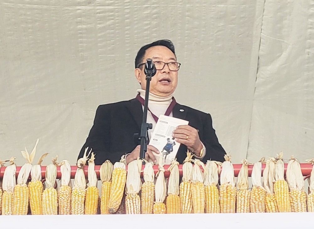 Azo addressing 29th wrestling meet of Secheku Wrestling Association at Porba village in Phek district on January 12. (Morung Photo)