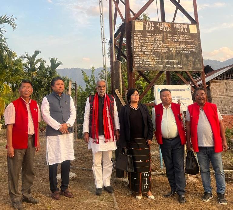 Union Minister Krishan Pal Gurjar, Minister Jacob Zhimomi and others during the visit to Niuland on January 6. (DIPR Photo)