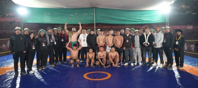 Winners of the Kuzha Tephe Area Sports Association Wrestling Championship along with dignitaries and organizers.