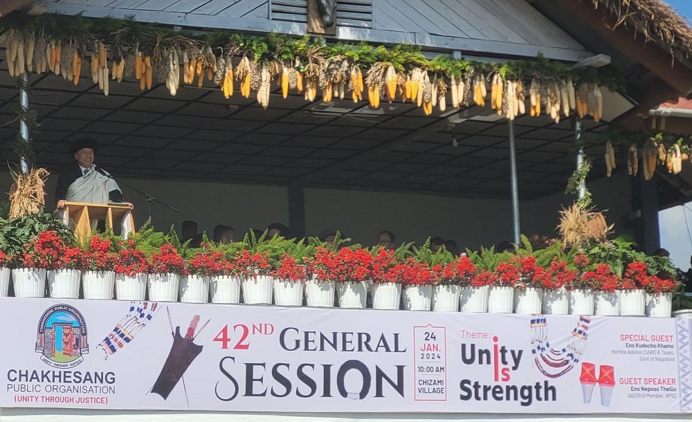 CPO President VezühüKeyho addressing 42nd general session of CPO at Chizami on January 24. (Morung Photo)