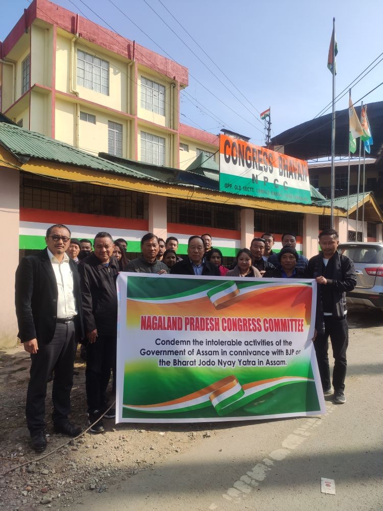 NPCC led by its senior leaders staged a protest demonstration at Congress Bhavan, Kohima on January 22. (Photo Courtesy: NPCC)