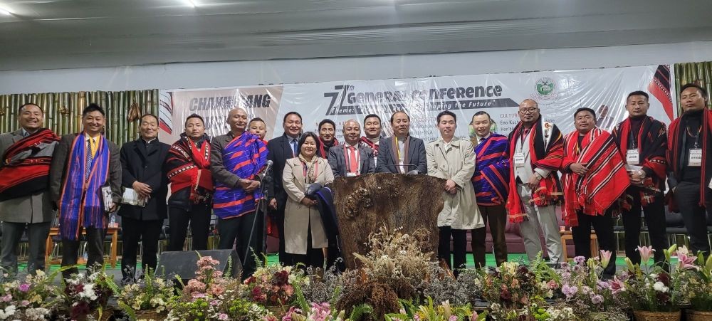 MLA Dr Neisatuo Mero and others during introductory session of 77th CSU general conference at Losami on January 31. (Morung Photo)